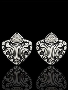 Vintage A by John Hardy Triangle CZ Pavé Clip-On Earrings Sterling Silver 925